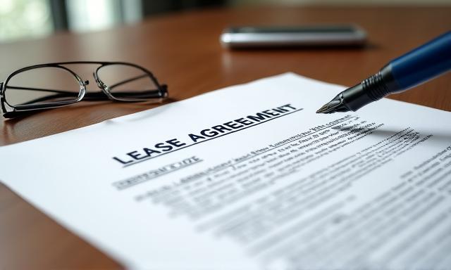 Dettaglio di un contratto di locazione su una scrivania in legno